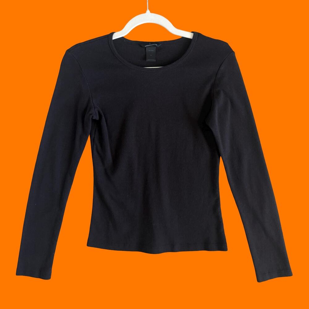 00's vintage faded black long sleeve y2k bodycon top SMALL moda international
